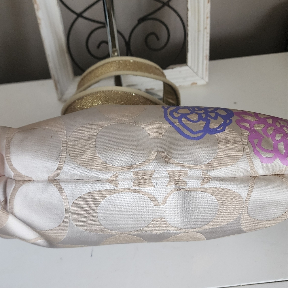 Coach Poppy Floral Crossbody Satchel Beige Gold Pink And Purple Women's Bag - Picture 5 of 8